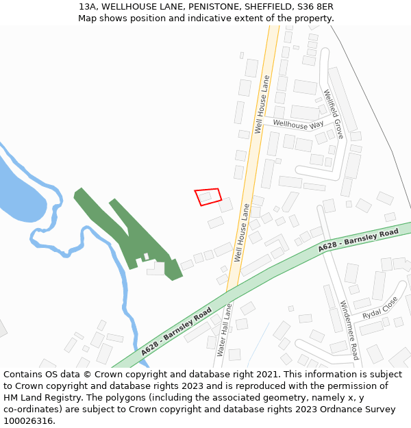 13A, WELLHOUSE LANE, PENISTONE, SHEFFIELD, S36 8ER: Location map and indicative extent of plot