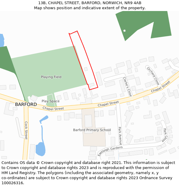 13B, CHAPEL STREET, BARFORD, NORWICH, NR9 4AB: Location map and indicative extent of plot