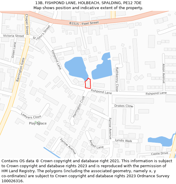 13B, FISHPOND LANE, HOLBEACH, SPALDING, PE12 7DE: Location map and indicative extent of plot