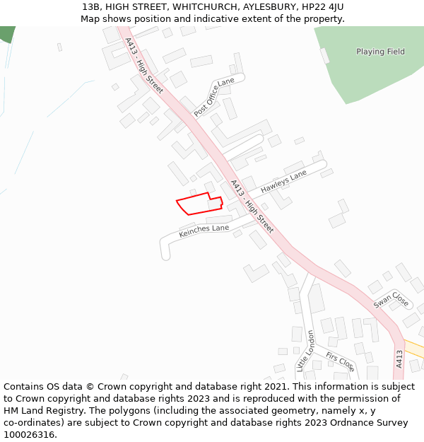 13B, HIGH STREET, WHITCHURCH, AYLESBURY, HP22 4JU: Location map and indicative extent of plot