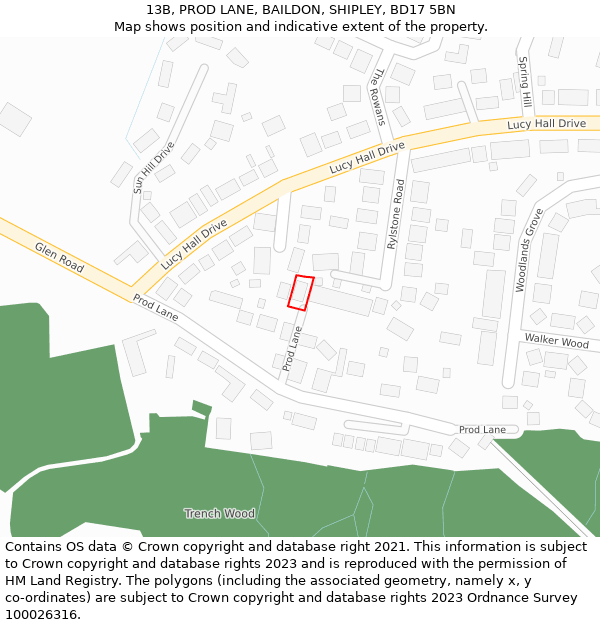 13B, PROD LANE, BAILDON, SHIPLEY, BD17 5BN: Location map and indicative extent of plot