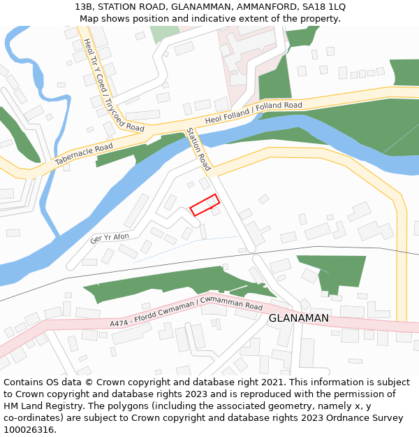 13B, STATION ROAD, GLANAMMAN, AMMANFORD, SA18 1LQ: Location map and indicative extent of plot