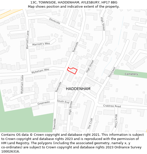 13C, TOWNSIDE, HADDENHAM, AYLESBURY, HP17 8BG: Location map and indicative extent of plot