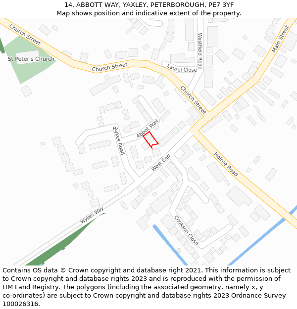 14, ABBOTT WAY, YAXLEY, PETERBOROUGH, PE7 3YF: Location map and indicative extent of plot