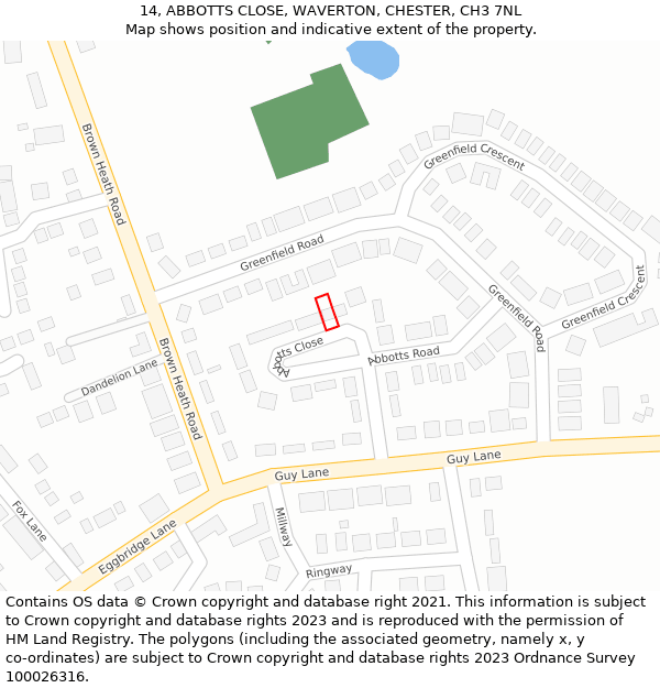 14, ABBOTTS CLOSE, WAVERTON, CHESTER, CH3 7NL: Location map and indicative extent of plot