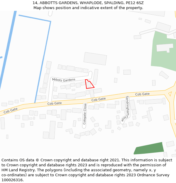 14, ABBOTTS GARDENS, WHAPLODE, SPALDING, PE12 6SZ: Location map and indicative extent of plot