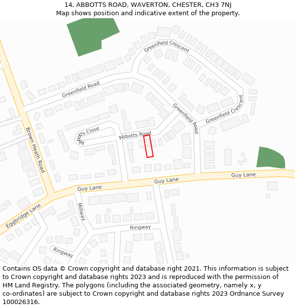 14, ABBOTTS ROAD, WAVERTON, CHESTER, CH3 7NJ: Location map and indicative extent of plot