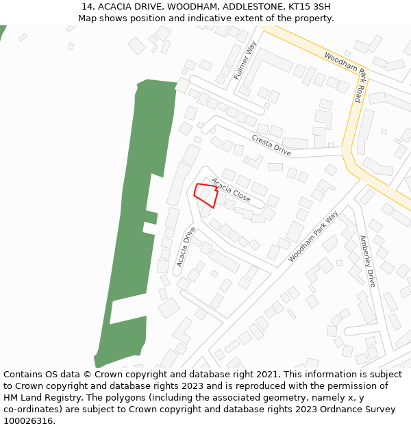 14, ACACIA DRIVE, WOODHAM, ADDLESTONE, KT15 3SH: Location map and indicative extent of plot