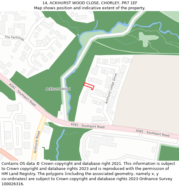 14, ACKHURST WOOD CLOSE, CHORLEY, PR7 1EF: Location map and indicative extent of plot