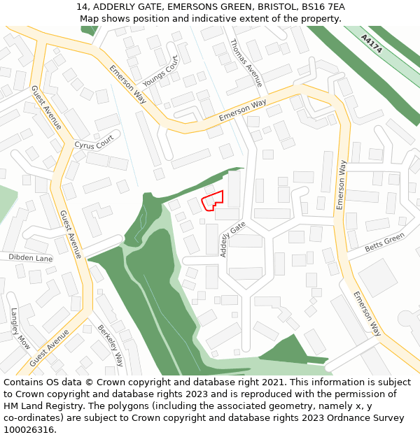 14, ADDERLY GATE, EMERSONS GREEN, BRISTOL, BS16 7EA: Location map and indicative extent of plot