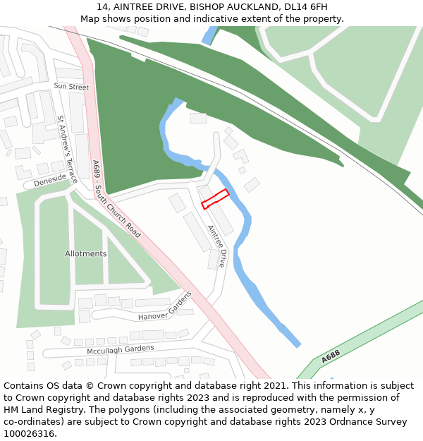 14, AINTREE DRIVE, BISHOP AUCKLAND, DL14 6FH: Location map and indicative extent of plot