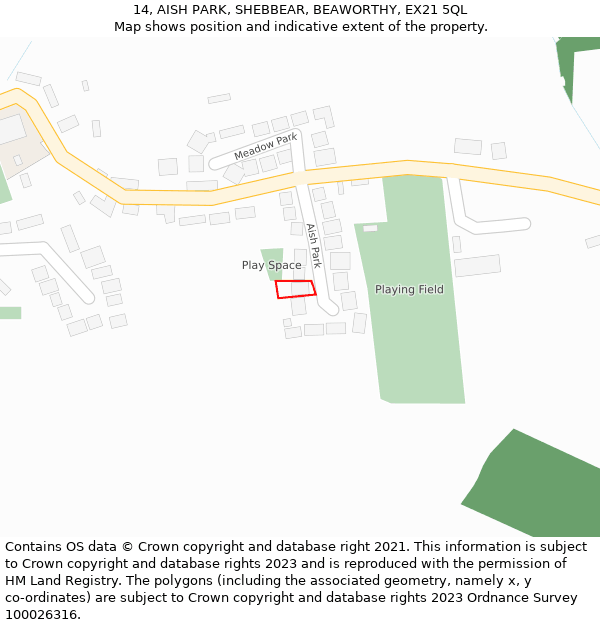 14, AISH PARK, SHEBBEAR, BEAWORTHY, EX21 5QL: Location map and indicative extent of plot