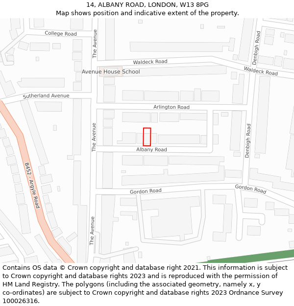 14, ALBANY ROAD, LONDON, W13 8PG: Location map and indicative extent of plot