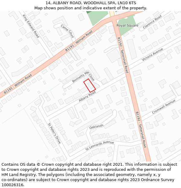14, ALBANY ROAD, WOODHALL SPA, LN10 6TS: Location map and indicative extent of plot