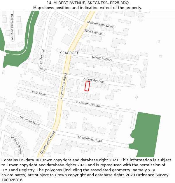 14, ALBERT AVENUE, SKEGNESS, PE25 3DQ: Location map and indicative extent of plot