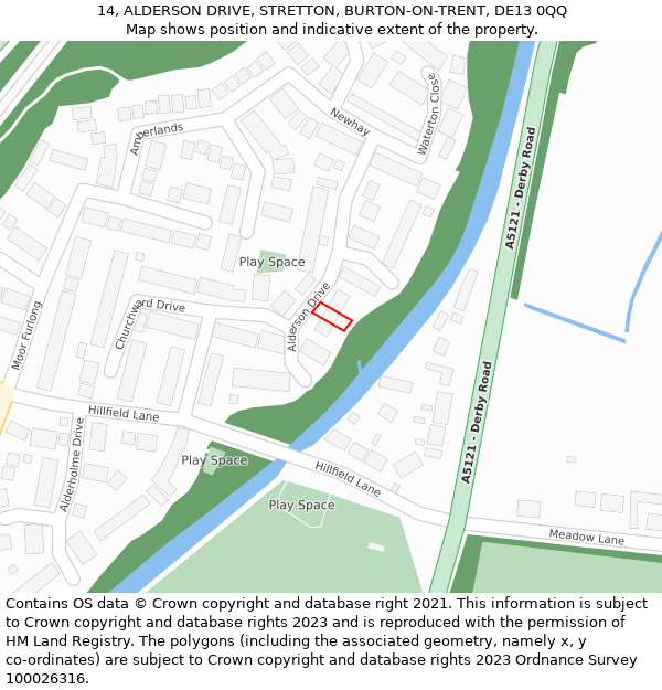 14, ALDERSON DRIVE, STRETTON, BURTON-ON-TRENT, DE13 0QQ: Location map and indicative extent of plot