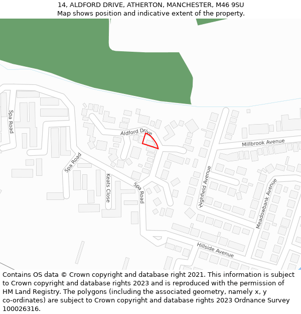 14, ALDFORD DRIVE, ATHERTON, MANCHESTER, M46 9SU: Location map and indicative extent of plot
