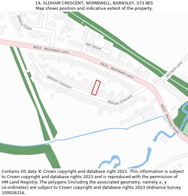 14, ALDHAM CRESCENT, WOMBWELL, BARNSLEY, S73 8ES: Location map and indicative extent of plot