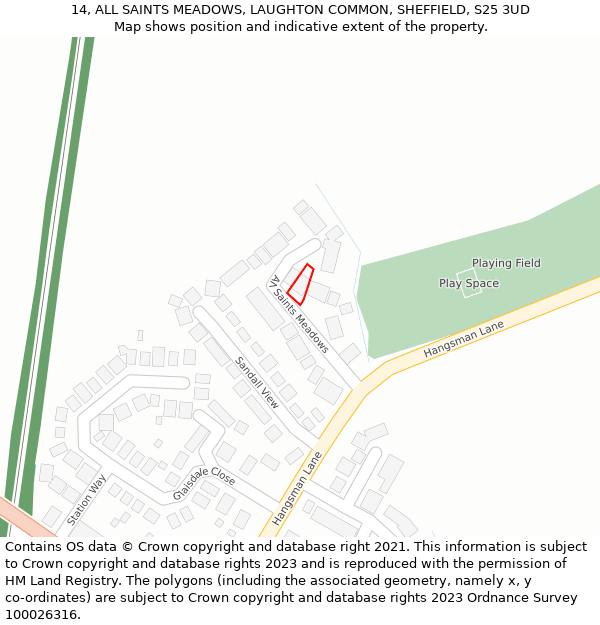 14, ALL SAINTS MEADOWS, LAUGHTON COMMON, SHEFFIELD, S25 3UD: Location map and indicative extent of plot