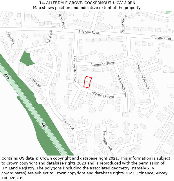 14, ALLERDALE GROVE, COCKERMOUTH, CA13 0BN: Location map and indicative extent of plot