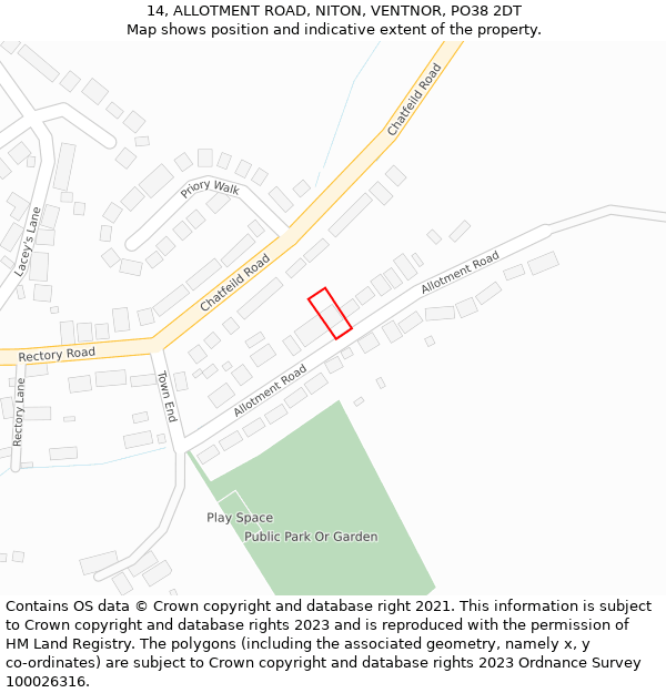 14, ALLOTMENT ROAD, NITON, VENTNOR, PO38 2DT: Location map and indicative extent of plot