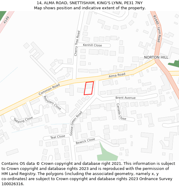 14, ALMA ROAD, SNETTISHAM, KING'S LYNN, PE31 7NY: Location map and indicative extent of plot