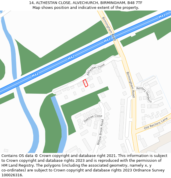 14, ALTHESTAN CLOSE, ALVECHURCH, BIRMINGHAM, B48 7TF: Location map and indicative extent of plot