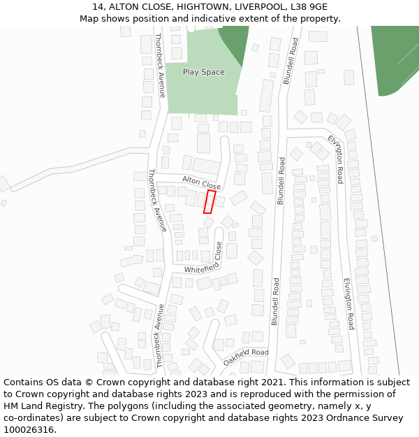 14, ALTON CLOSE, HIGHTOWN, LIVERPOOL, L38 9GE: Location map and indicative extent of plot