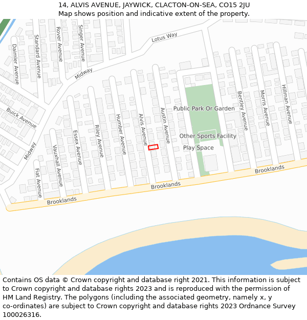 14, ALVIS AVENUE, JAYWICK, CLACTON-ON-SEA, CO15 2JU: Location map and indicative extent of plot