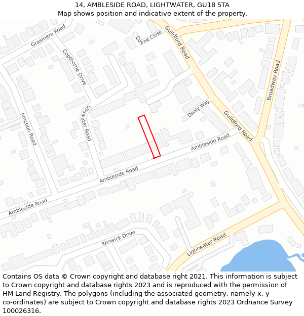 14, AMBLESIDE ROAD, LIGHTWATER, GU18 5TA: Location map and indicative extent of plot