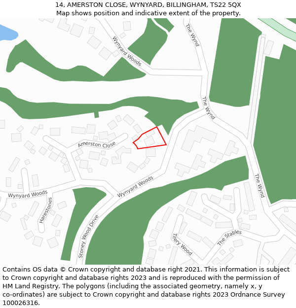 14, AMERSTON CLOSE, WYNYARD, BILLINGHAM, TS22 5QX: Location map and indicative extent of plot