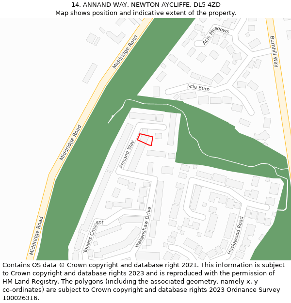 14, ANNAND WAY, NEWTON AYCLIFFE, DL5 4ZD: Location map and indicative extent of plot