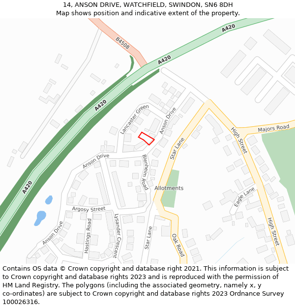 14, ANSON DRIVE, WATCHFIELD, SWINDON, SN6 8DH: Location map and indicative extent of plot