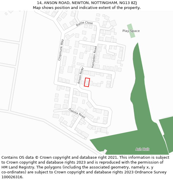 14, ANSON ROAD, NEWTON, NOTTINGHAM, NG13 8ZJ: Location map and indicative extent of plot