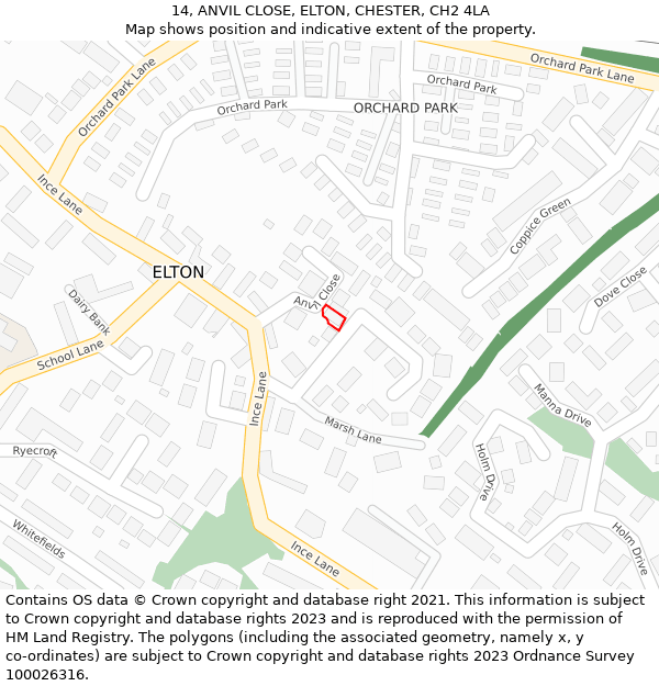 14, ANVIL CLOSE, ELTON, CHESTER, CH2 4LA: Location map and indicative extent of plot