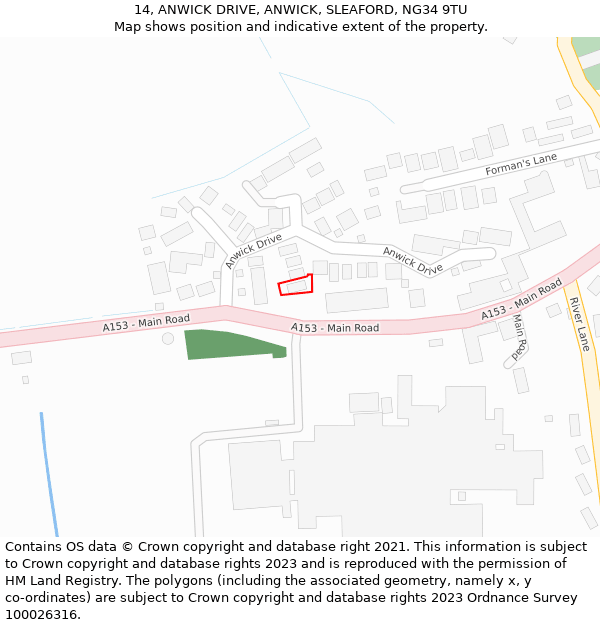 14, ANWICK DRIVE, ANWICK, SLEAFORD, NG34 9TU: Location map and indicative extent of plot