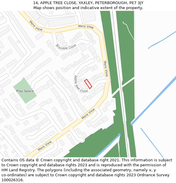 14, APPLE TREE CLOSE, YAXLEY, PETERBOROUGH, PE7 3JY: Location map and indicative extent of plot