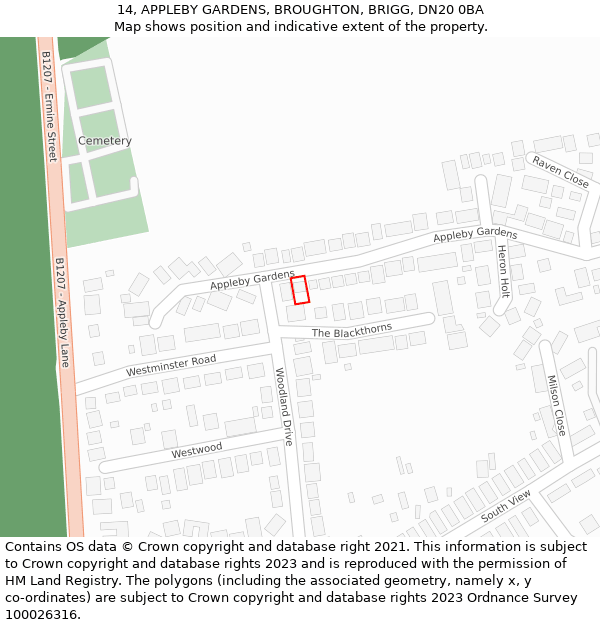 14, APPLEBY GARDENS, BROUGHTON, BRIGG, DN20 0BA: Location map and indicative extent of plot