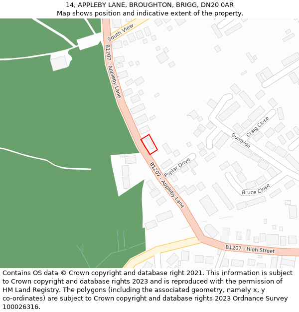 14, APPLEBY LANE, BROUGHTON, BRIGG, DN20 0AR: Location map and indicative extent of plot