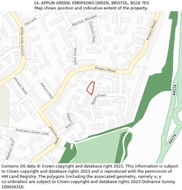 14, APPLIN GREEN, EMERSONS GREEN, BRISTOL, BS16 7ES: Location map and indicative extent of plot