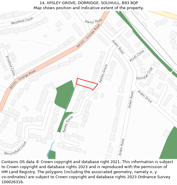 14, APSLEY GROVE, DORRIDGE, SOLIHULL, B93 8QP: Location map and indicative extent of plot