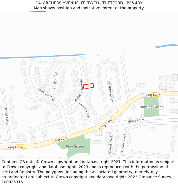 14, ARCHERS AVENUE, FELTWELL, THETFORD, IP26 4BY: Location map and indicative extent of plot