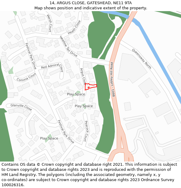 14, ARGUS CLOSE, GATESHEAD, NE11 9TA: Location map and indicative extent of plot