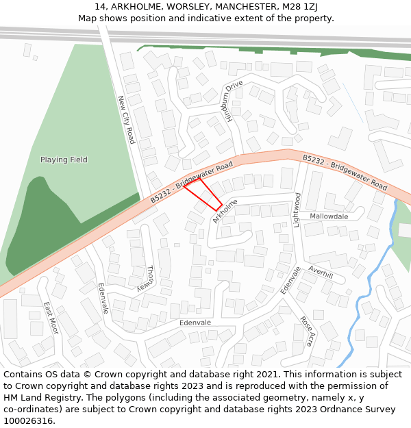 14, ARKHOLME, WORSLEY, MANCHESTER, M28 1ZJ: Location map and indicative extent of plot