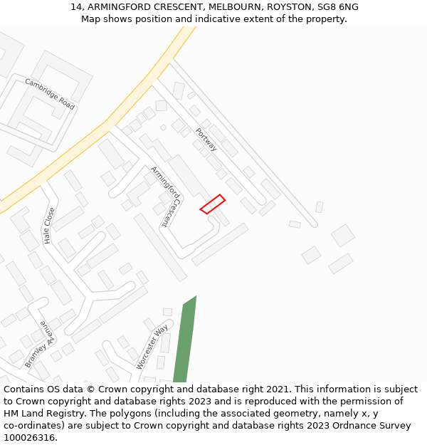 14, ARMINGFORD CRESCENT, MELBOURN, ROYSTON, SG8 6NG: Location map and indicative extent of plot