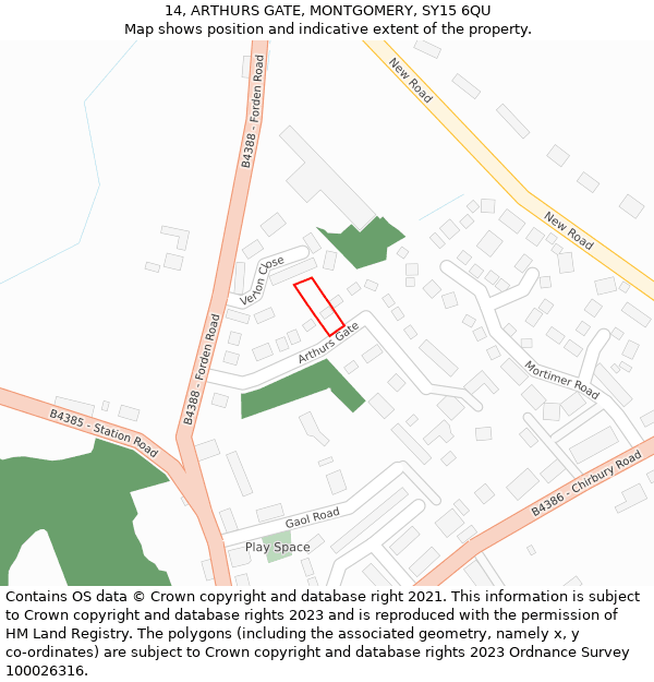 14, ARTHURS GATE, MONTGOMERY, SY15 6QU: Location map and indicative extent of plot