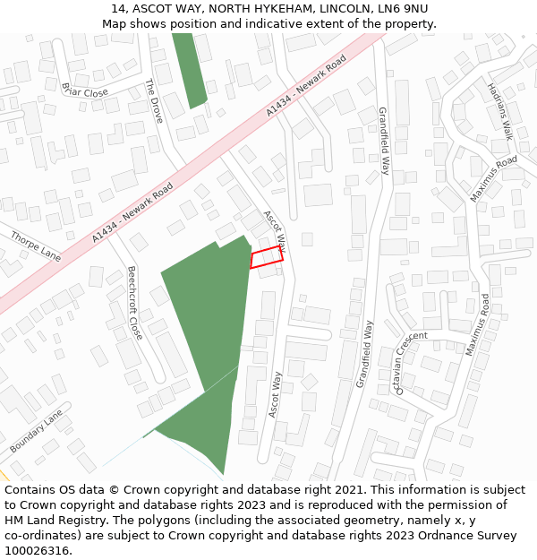 14, ASCOT WAY, NORTH HYKEHAM, LINCOLN, LN6 9NU: Location map and indicative extent of plot