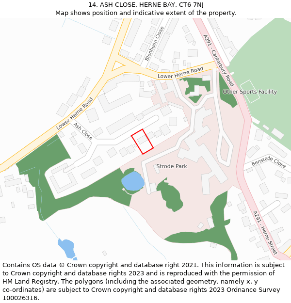 14, ASH CLOSE, HERNE BAY, CT6 7NJ: Location map and indicative extent of plot