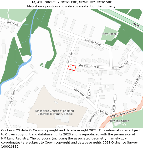 14, ASH GROVE, KINGSCLERE, NEWBURY, RG20 5RF: Location map and indicative extent of plot