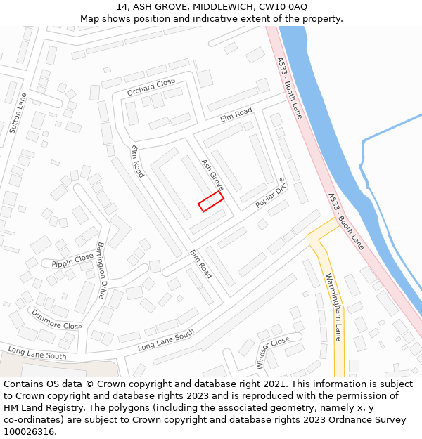 14, ASH GROVE, MIDDLEWICH, CW10 0AQ: Location map and indicative extent of plot